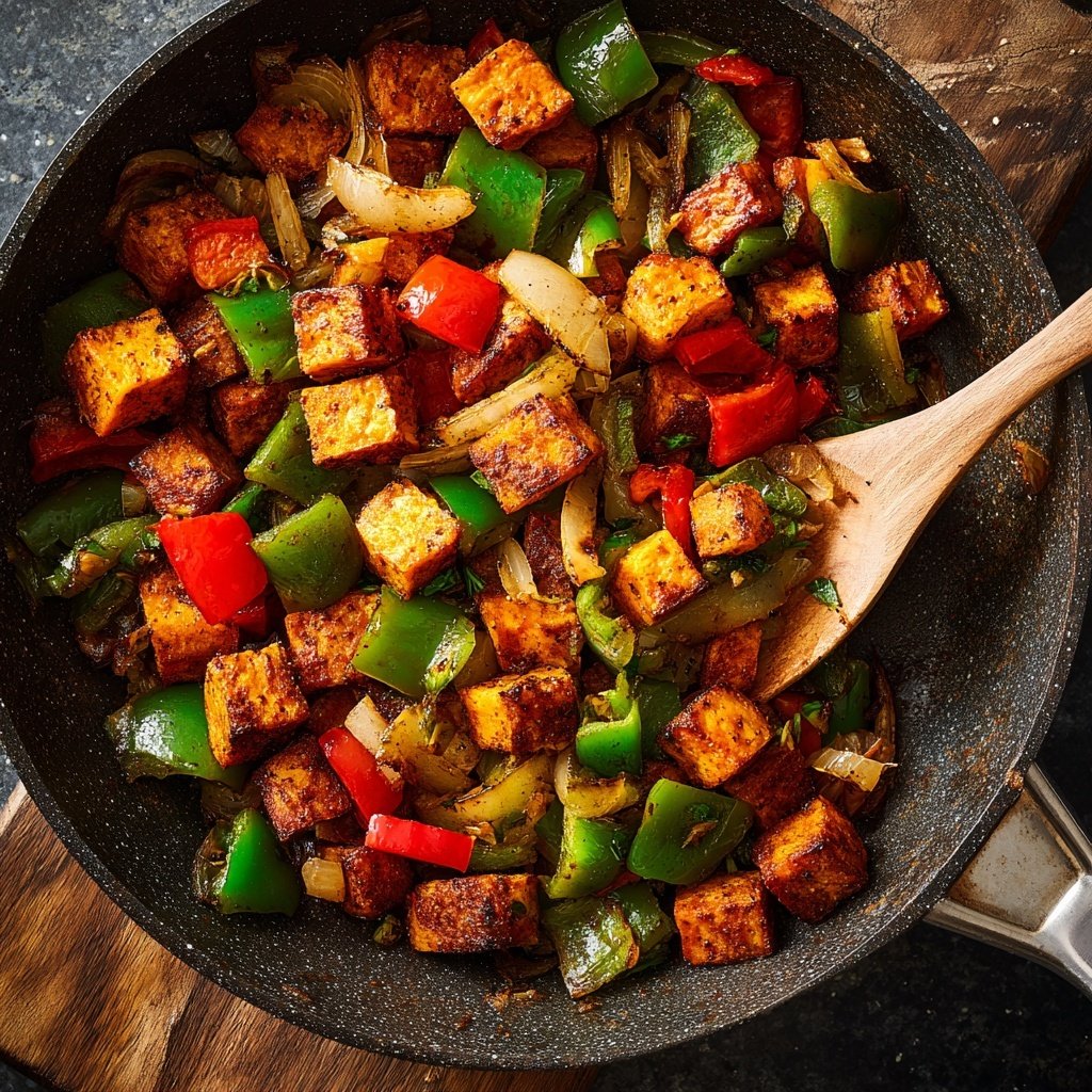 Vegetarisches Abendessen mit Süßkartoffelpfanne