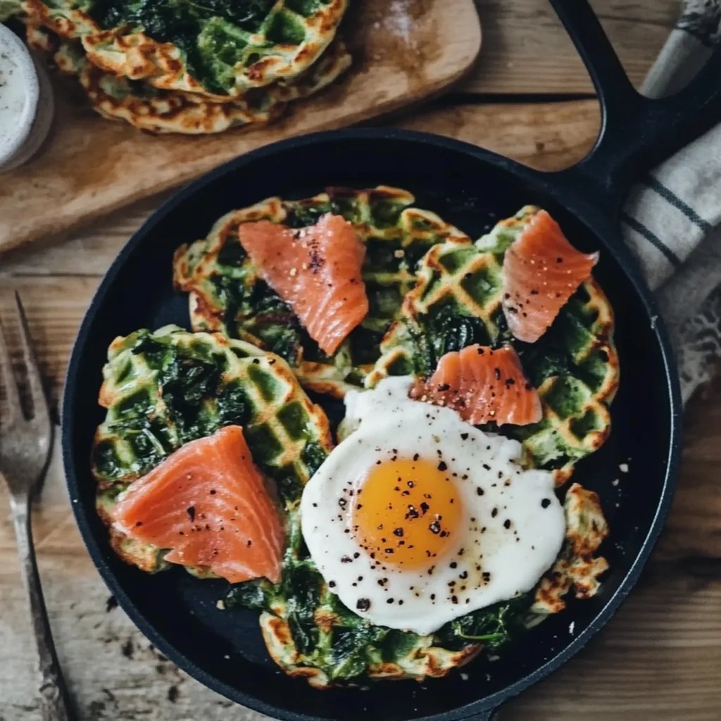 Herzhafte Waffeln mit Spinat und Lachs