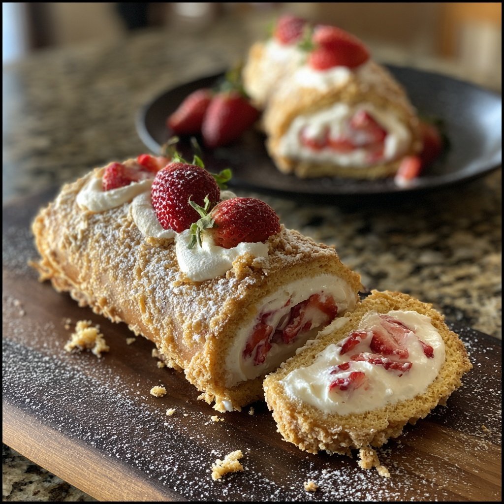 Erdbeer Biskuitrolle Mit Vanille Creme